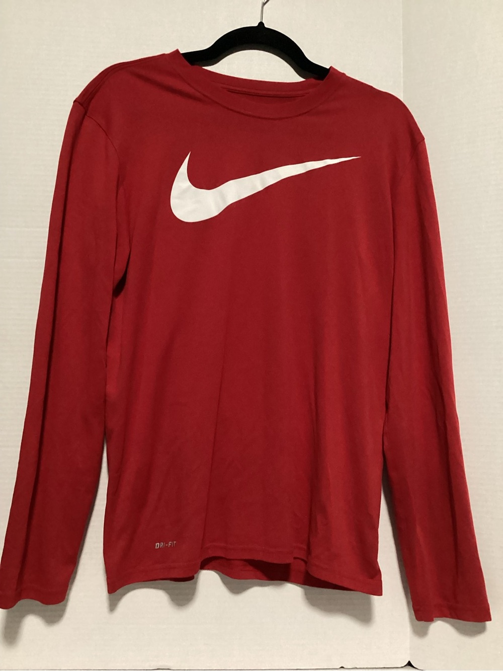 M unisex adult Red Long Sleeve Tee with White Swoosh